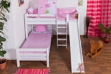 Prinzessin Etagenbett Buche Vollholz weiß mit Regal und Rutsche